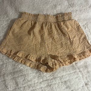 SHEIN Elastic Waist Frill Trim Gingham Shorts